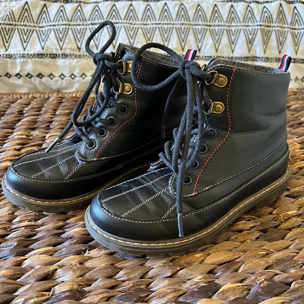 Tommy Hilfiger Kids Boys Black Leather Ankle Combat Boots Size 13 Ronald